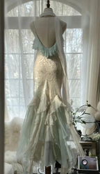 Classy Mint Green Temperament Mermaid Spaghetti Strap Chiffon Beaded Evening Dress Formal Prom Dress Y8546 by simplepromdress