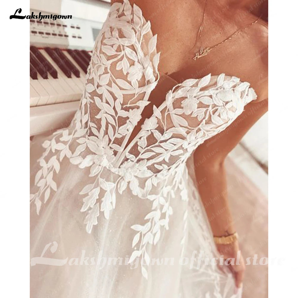 ZapDress Lace Appliques Sweetheart Glitter A Line Boho Wedding Dress Robe Femm Civil Beach Wedding Bridal Gowns Customized