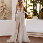 Romantic A-line Wedding Dress 2027 For Women Long Sleeves Bride Split Lace Appliques Bridal Gowns Vestido De Noiva