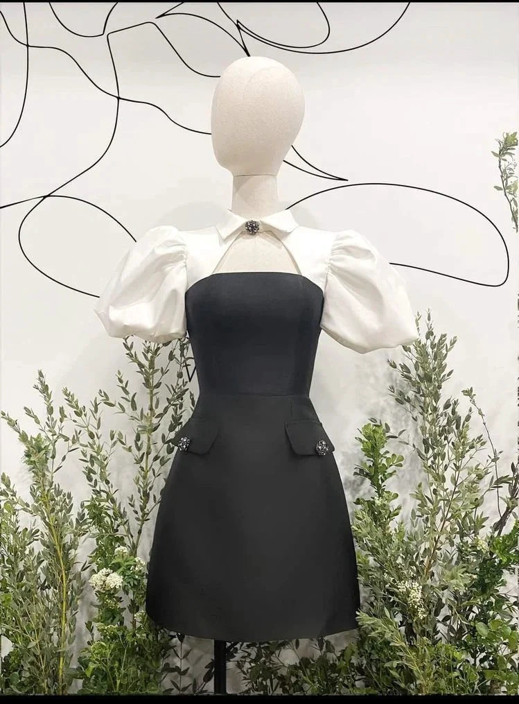 New Arrival A-line Homecoming Dress Puffy Sleeves Graduation Dress Y2551 by simplepromdress