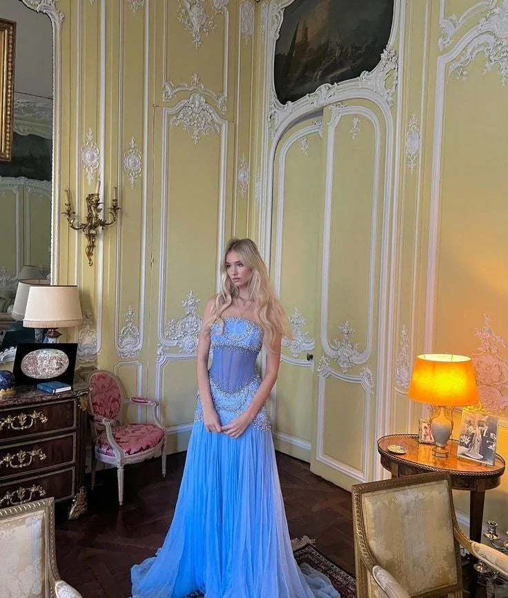 Beautiful A Line Off The Shoulder Light Blue Long Party Evening Gown Chiffon Prom Dress Y8045 by simplepromdress