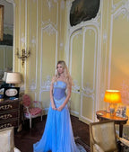 Beautiful A Line Off The Shoulder Light Blue Long Party Evening Gown Chiffon Prom Dress Y8045 by simplepromdress