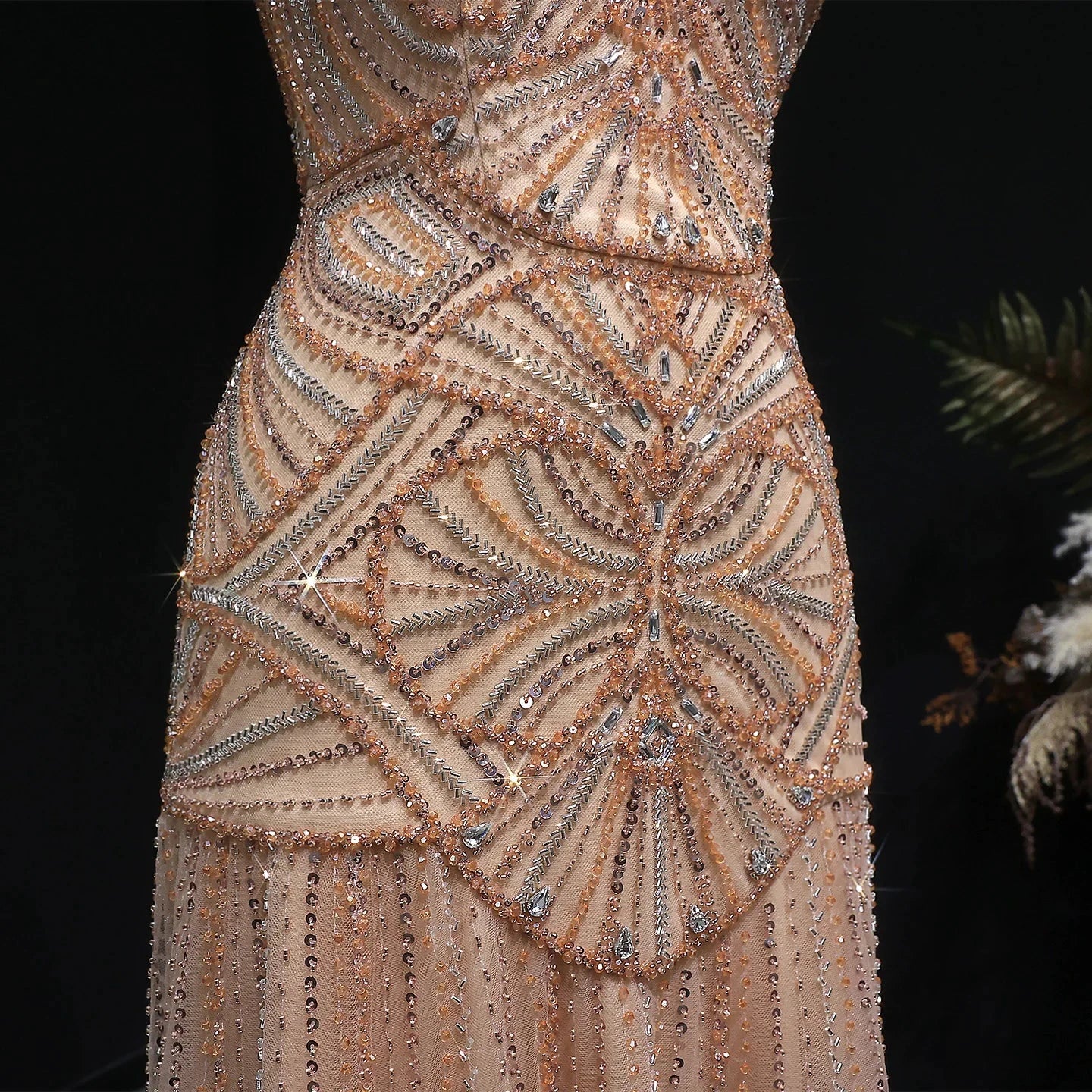 Champagne Beaded Mermaid Evening Dress Luxury Saudi Wedding Gown Customized by ZAPDRESS