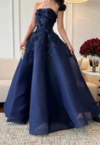 Gorgeous Navy Blue Strapless Appliques A Line Prom Dress Evening Dress Y8274 by simplepromdress