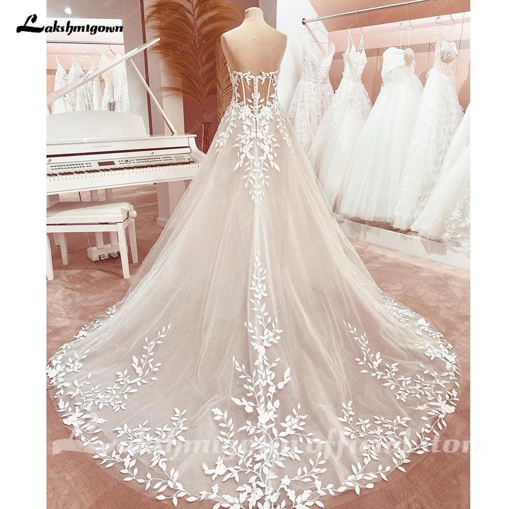 ZapDress Lace Appliques Sweetheart Glitter A Line Boho Wedding Dress Robe Femm Civil Beach Wedding Bridal Gowns Customized