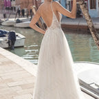 JEHETH Beautiful Applique A-Line Embroidered Yarn Halter Backless Wedding Dress Sexy V-Neck Floor-Length Slit 2024 Bridal Dress