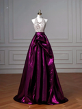 Classy Halter Purple Beaded Satin A Line Prom Dress Long Evening Dress Y8609 by simplepromdress