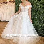 HERBURN Charming A-line Wedding Dresses for Women Bride Lace Appliques Illusion Puff Sleeves Backless Robe De Mariee Customized