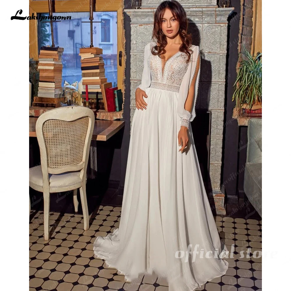 ZapDress Civil Chiffon Beach Wedding Dresses Wedding Dresses 2026 Long Sleeves Sexy Boho Bridal Gown Lace  Customized