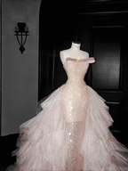 Gorgeous Champagne Tulle Sequins Beaded Sheath Long Prom Dress Evening Dress Y8658 by simplepromdress