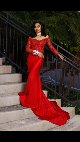 Elegant Red Mermaid Prom Dress Red Evening Dress Y5694