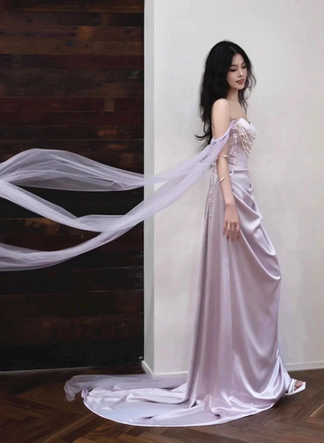 Light Purple Satin Long Evening Dress Sweetheart Prom Dress Y8312 by simplepromdress