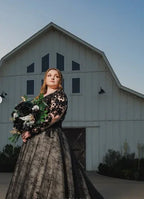 Robe de Mariée en Dentelle Noire Élégante, Robe Nuptiale Gothique Y7353