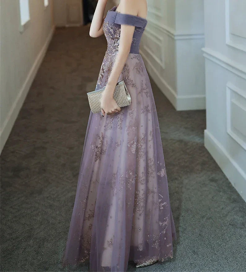 Dreamy Purple Prom Dress off Shoulder Evening Dress Elegant Long Banquet Dress Sleeveless Party Dress Girl Graduation Dress Y4286 by simplepromdress