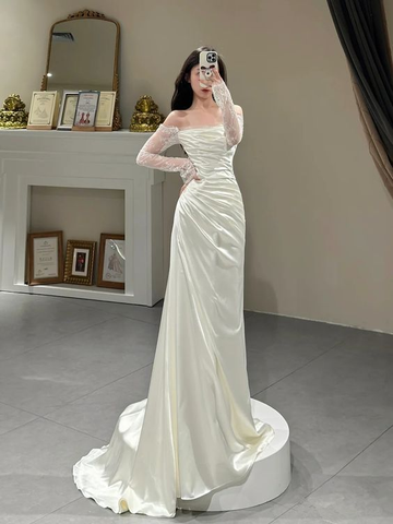 Prinzessin Schlichtes Kleid, Elfenbein Ballkleid, Abendkleid, Feminines Partykleid, Hochzeitskleid Y6863