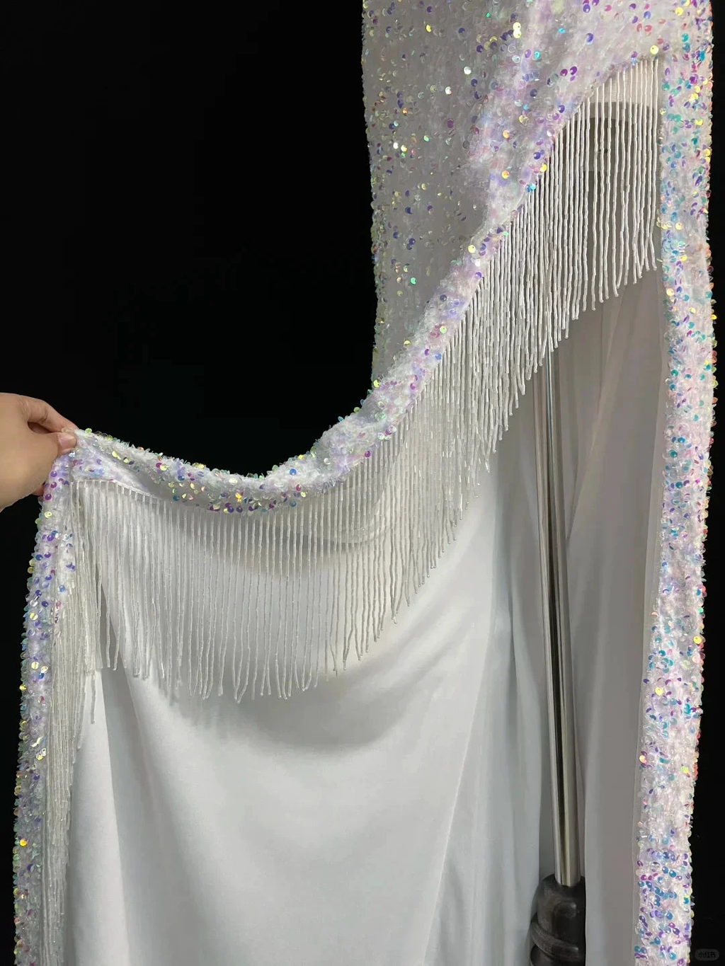 Sparkly White Spaghetti Straps Sequins Prom Dress Mermaid Slit Tassel Evening Dress Y8648 by simplepromdress