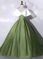 Green and White Satin Long Ball Gown Long Formal Dress Y7001 by simplepromdress