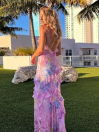 Romantic Spaghetti Straps V Neck Chiffon Print Prom Dress,Charming Evening Dress Y2306 by simplepromdress