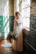 A Line Boho Lace Long Sleeves Open Back Rustic Wedding Dresses WD580 by pgmdress