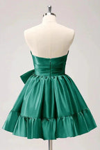 A Line Fuchsia Strapless Ruffle Cute Homecoming Dress with Bow PD558 by pgmdress