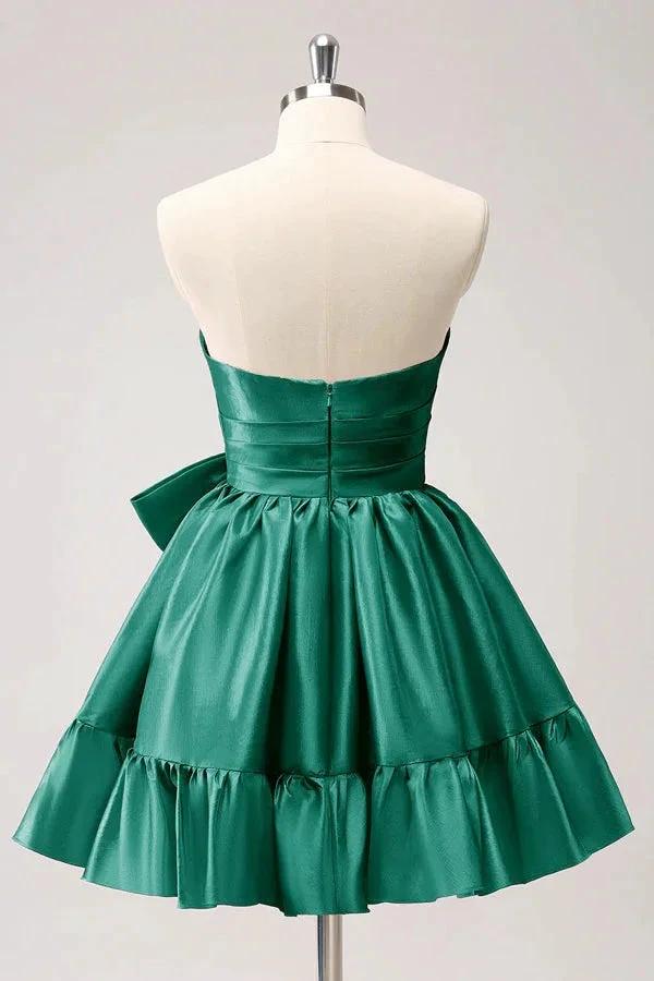 A Line Fuchsia Strapless Ruffle Cute Homecoming Dress with Bow PD558 by pgmdress