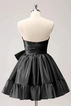 A Line Fuchsia Strapless Ruffle Cute Homecoming Dress with Bow PD558 by pgmdress