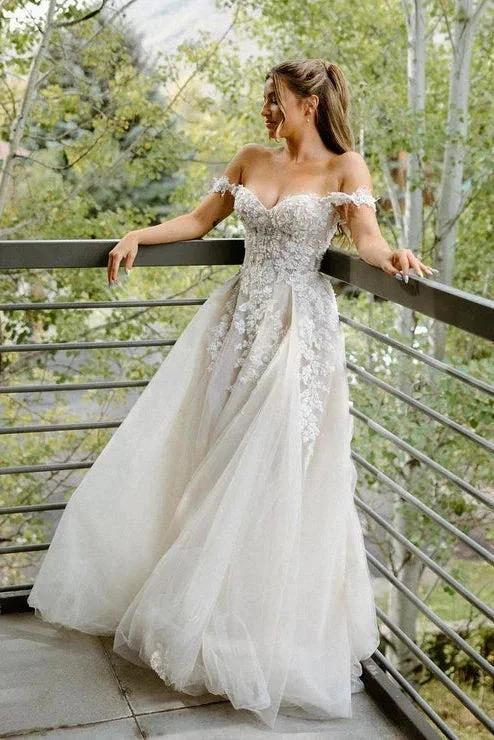 A Line Off the Shoulder Appliques Bohemian Wedding Dresses Bridal Gown WD674 by pgmdress