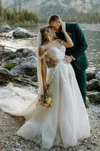 A Line Off the Shoulder Appliques Bohemian Wedding Dresses Bridal Gown WD674 by pgmdress