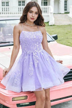 A Line Sequins Lilac Cute Homecoming Dress with Appliques PD570 by pgmdress