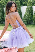 A Line Sequins Lilac Cute Homecoming Dress with Appliques PD570 by pgmdress