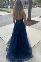 A Line Spaghetti Straps Hot Pink Long Tulle Prom Dress PSK458 by pgmdress