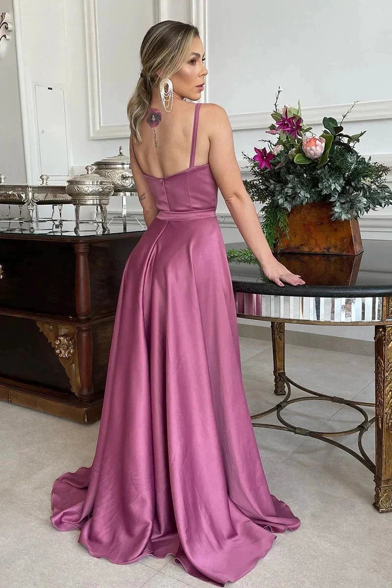 A Line Spaghetti Straps Sweetheart Ruched Long Bridesmaid Dress BD110 by pgmdress