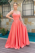 A Line Spaghetti Straps Sweetheart Ruched Long Bridesmaid Dress BD110 by pgmdress