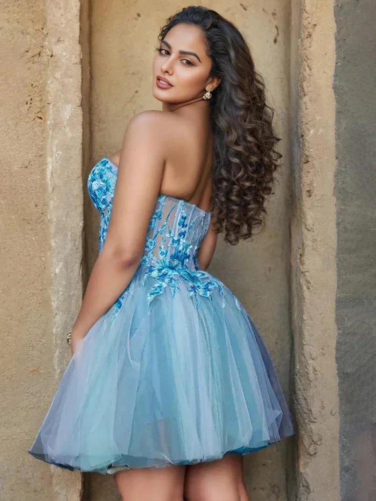 A Line Illusion Appliques Homecoming Dresses with Detachable Sleeves by Cicinia