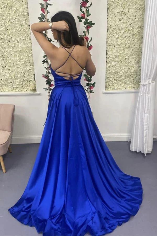 Royal Blue Split Prom Dress SYP4 by vivymakudress