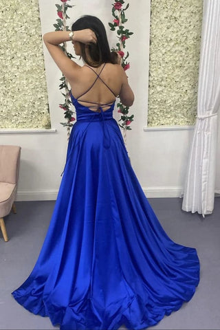 Vestido de fiesta azul rey con abertura SYP4