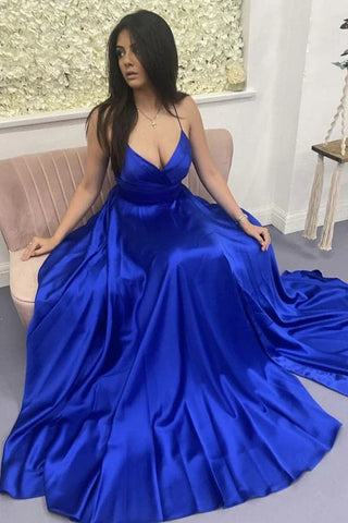 Vestido de fiesta azul rey con abertura SYP4