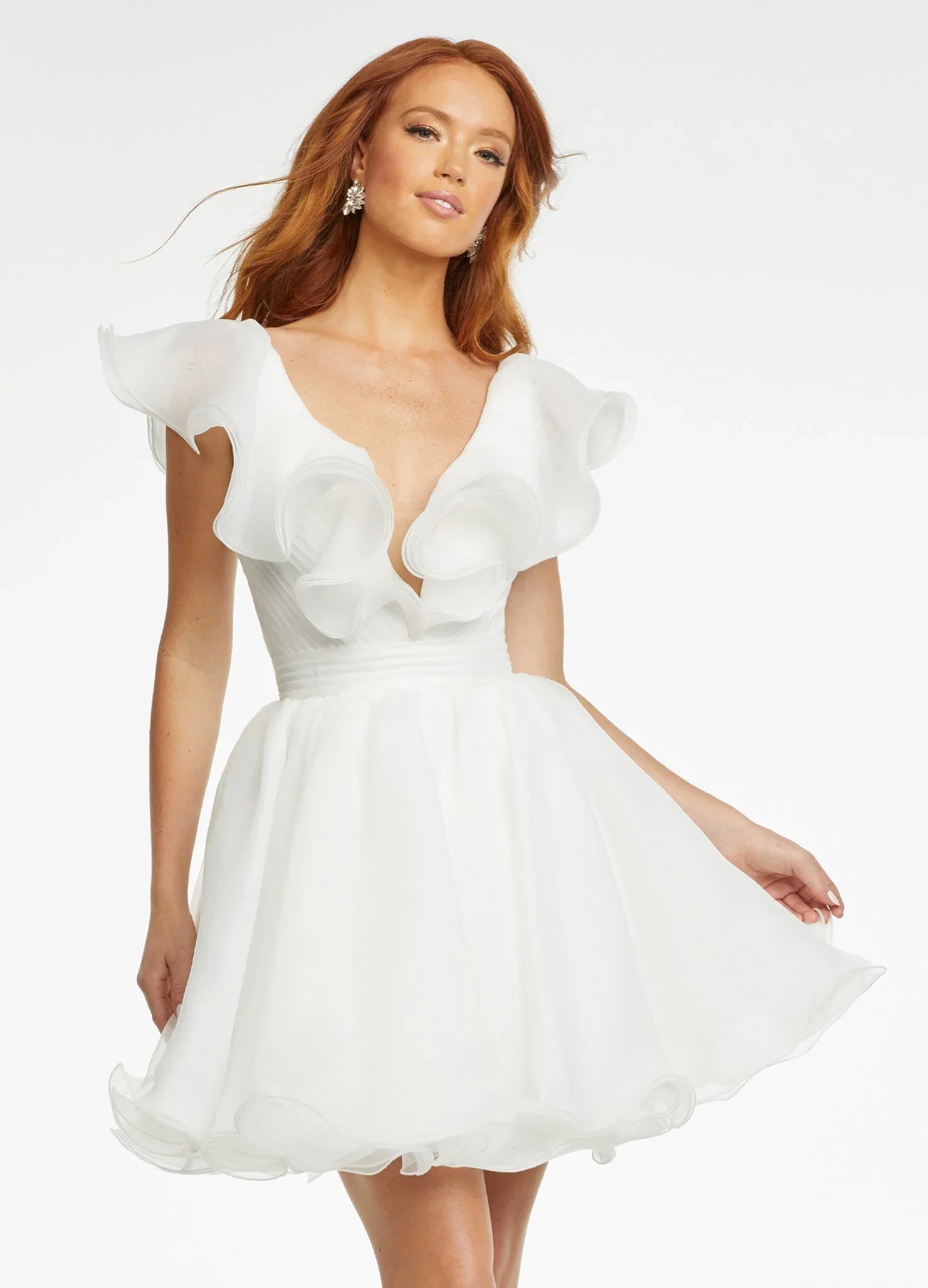 A Line V Neck Organza Ruffles Homecoming Dress SYH105
