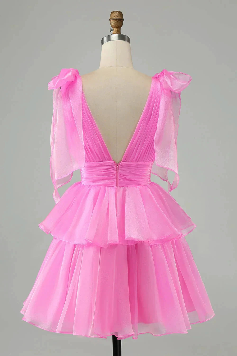 V Neck Pleated Tiered Short Homecoming Dress SYH109 by vivymakudress