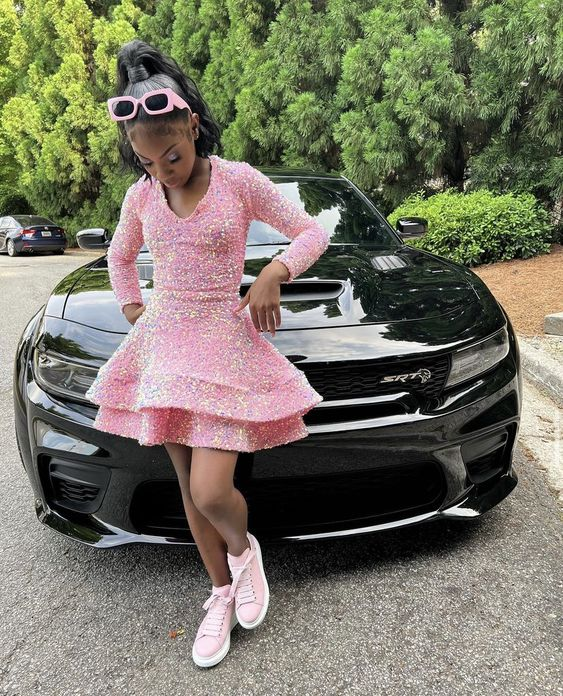 Pink Sequins Tiered Homecoming Dress 8th Grade Prom Long Sleeves Y498 Main Image