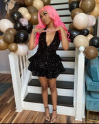 Sexy Black Sparkling Short Homecoming Dresses Back Open Tiered Sequin Graduation Gown Parties Night Y4111 by simplepromdress