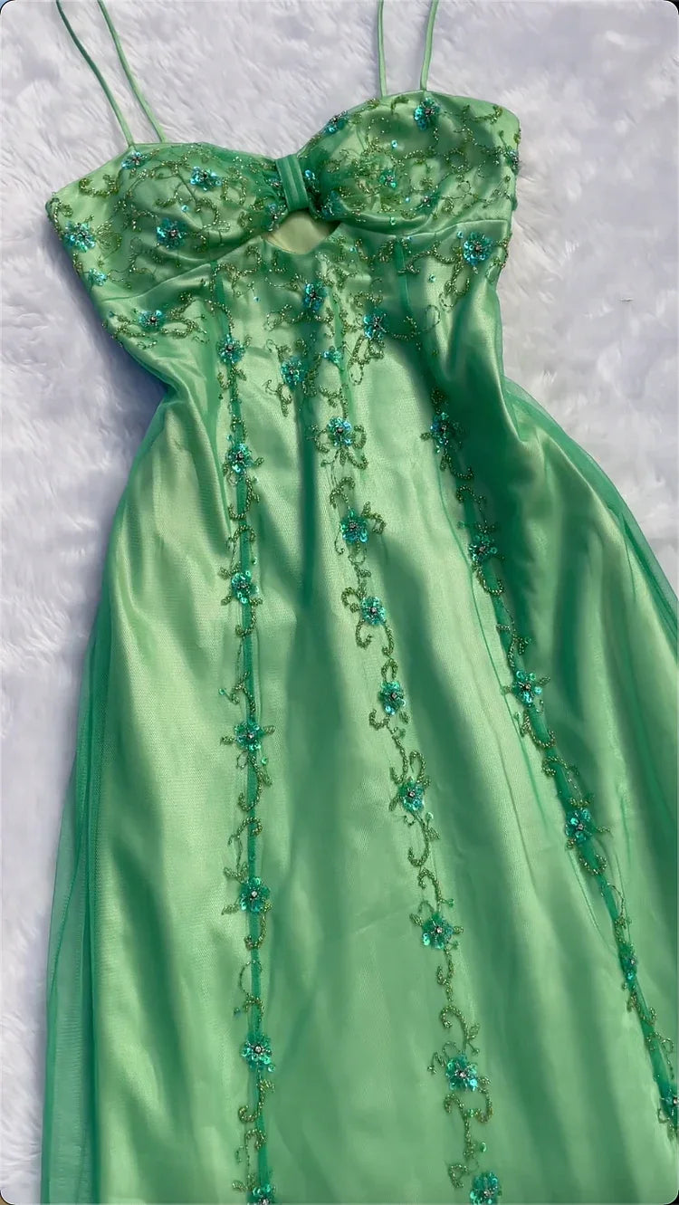 Elegant Green Tulle Beaded Long Prom Evening Dress Y8298 by simplepromdress