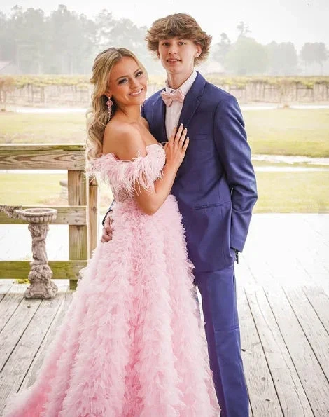 Pink Tulle Ruffled Gown Tulle Prom Dress Corset Tulle Evening Dress Y6093 by simplepromdress