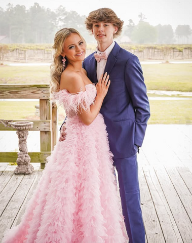 Pink Tulle Ruffled Gown Tulle Prom Dress Corset Tulle Evening Dress Y6093