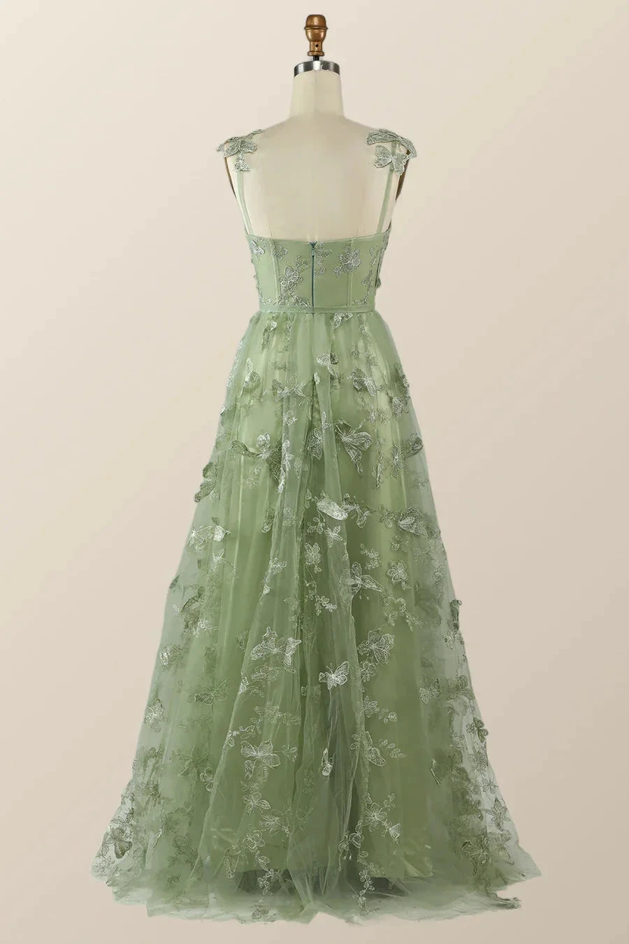Sage Green Butterfly A-line Long Formal Dress Evening Dress Y2801 by simplepromdress
