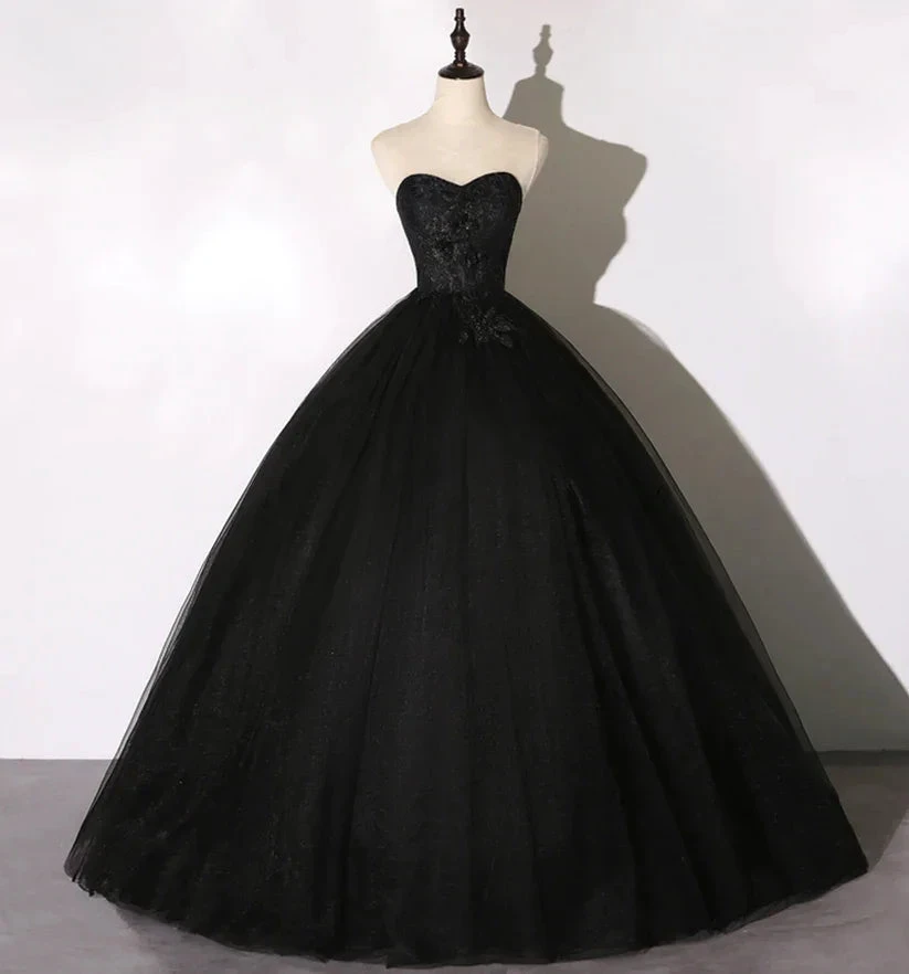 Black lace long ball gown dress A line formal dress Y1295 by simplepromdress