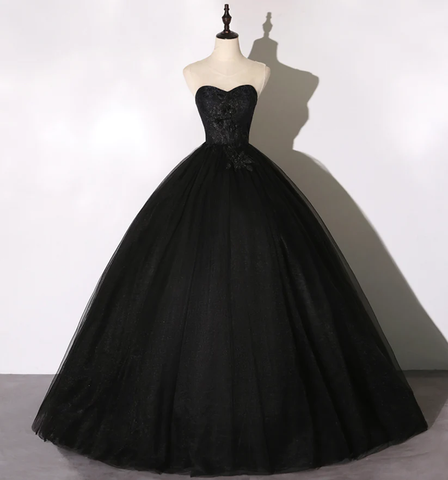 Schwarzes langes Ballkleid aus Spitze A-Linie Abendkleid Y1295