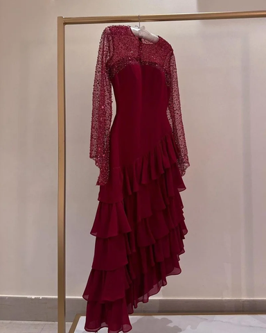 Elegantes Pailletten Chiffon Mehrlagiges Ballkleid Formales Party-Abendkleid Y7736