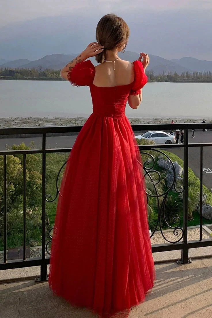 Pretty Red Tulle A Line Prom Dress Long Evening Dress Y7771 by simplepromdress