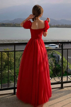Pretty Red Tulle A Line Prom Dress Long Evening Dress Y7771 by simplepromdress